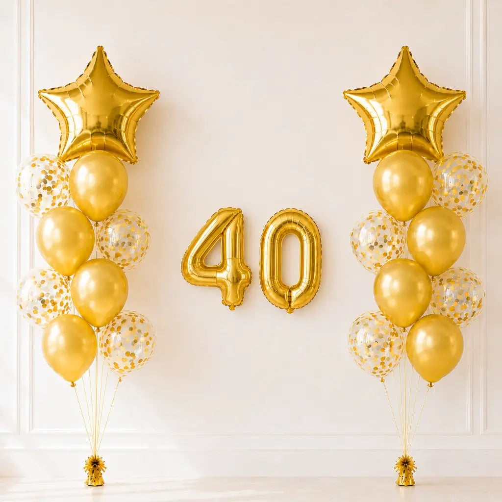 Gold Age 40 Birthday Balloon Bundle 24pk