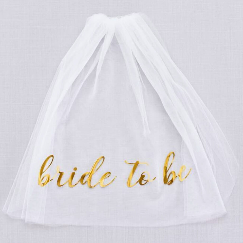 Gold Bride To Be white veil with comb