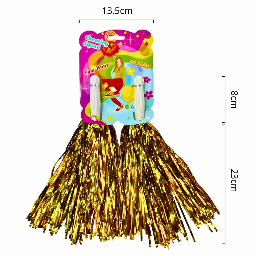 Gold metallic pom poms for cheerleader costume and dance performance