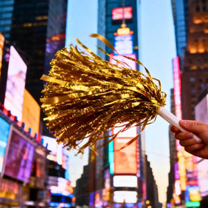 Fluffy gold cheer pom poms with handle for cheering teams