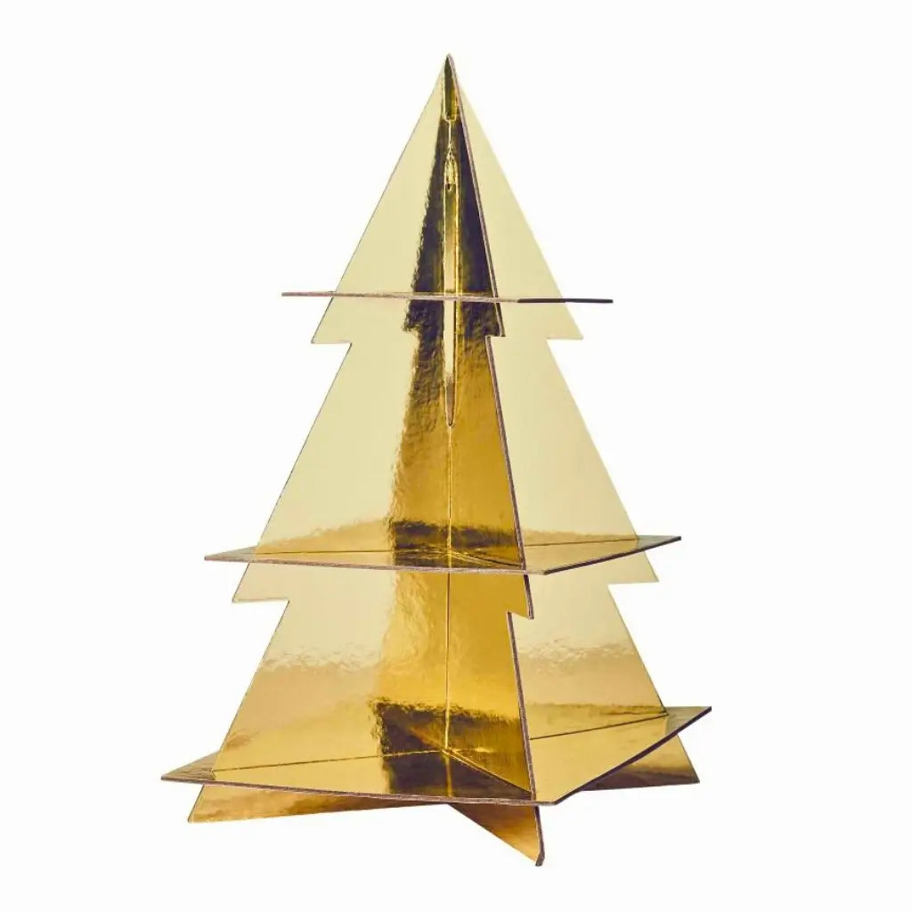 Gold Christmas tree-shaped cake stand for desserts, cupcakes and holiday buffets