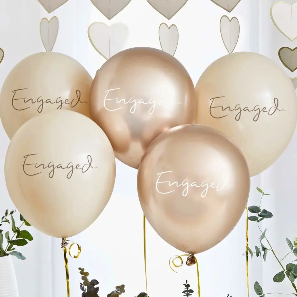 Gold “Engaged” latex balloons for proposal and celebration