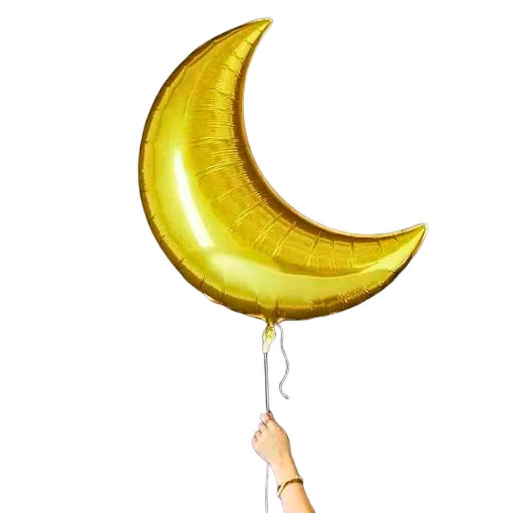 Elegant Gold Crescent Moon Balloon for Galaxy and Night Sky Theme