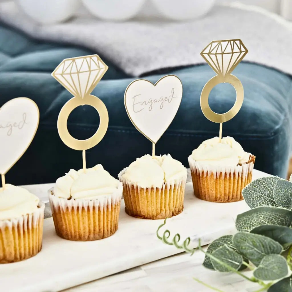 Gold Engaged Food Picks Pack of 12 for bridal shower or engagement party
