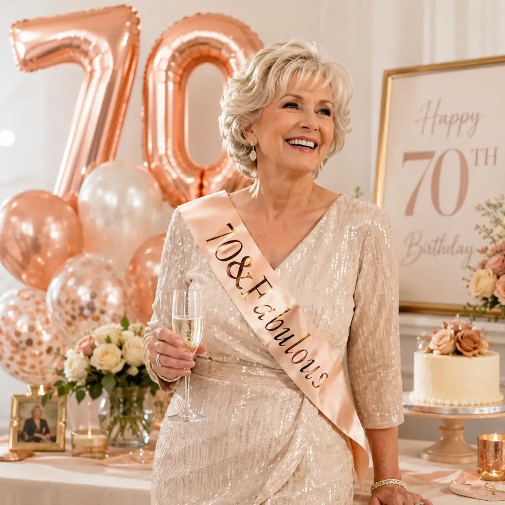 Rose Gold '70 & Fabulous' Birthday Party Sash