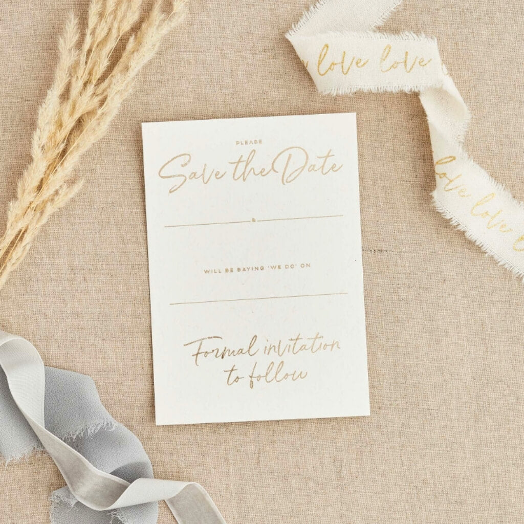 Elegant gold foil save the date cards for weddings