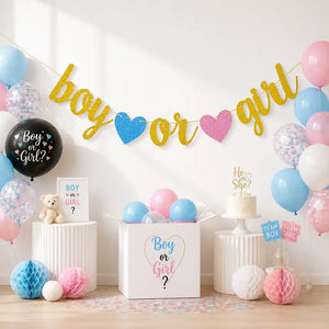 Gold Glitter 'Boy or Girl' with Hearts Bunting Banner