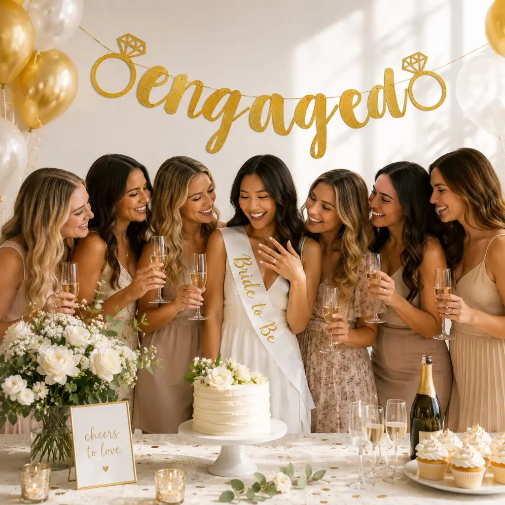 Gold Glitter 'engaged' with Diamonds Banner