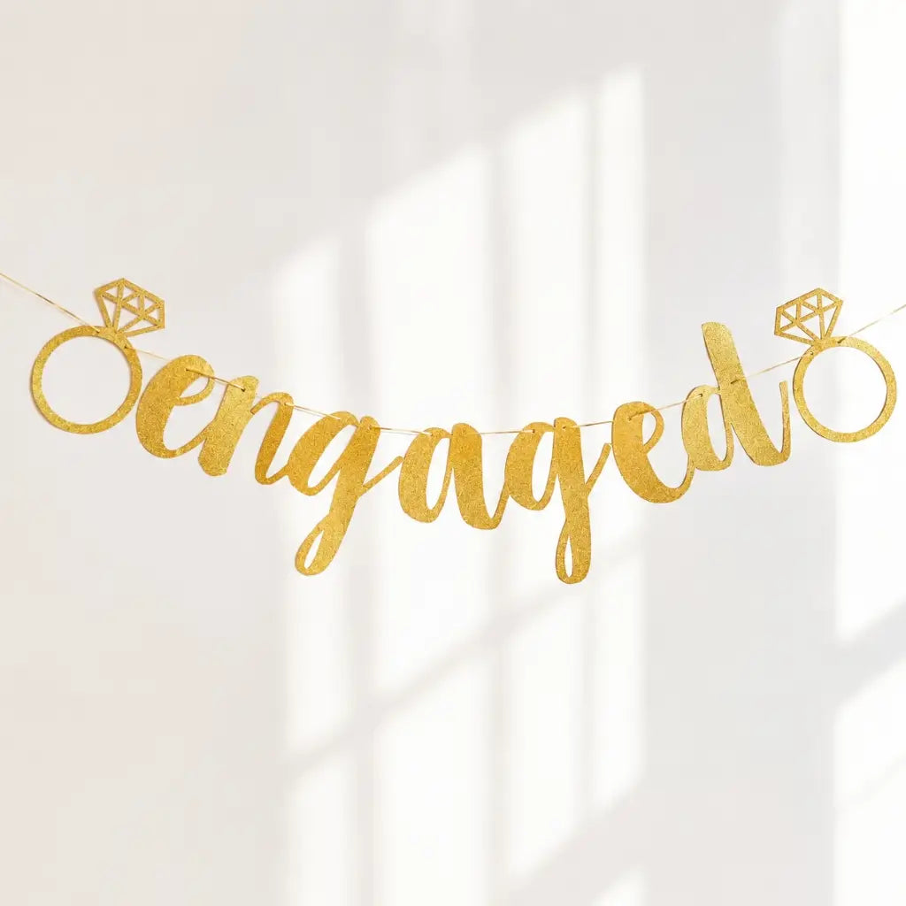 Gold Glitter 'engaged' with Diamonds Banner