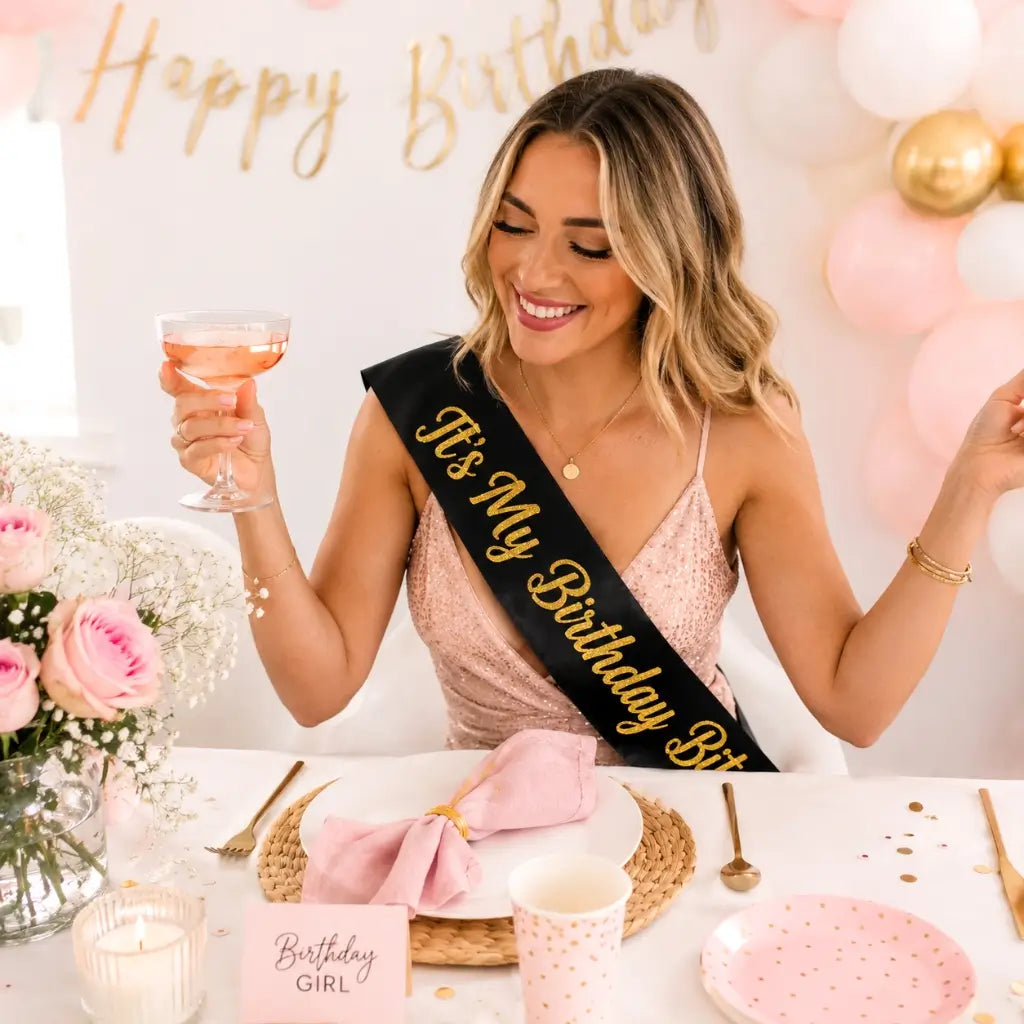 Black 'It's My Birthday Bitch'&nbsp; Sash - Gold Glitter Print
