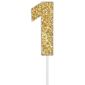 Gold glitter number 1 numeral birthday cake topper