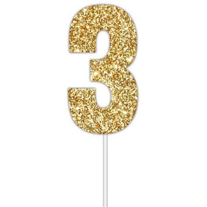 Gold glitter number 3 numeral birthday cake topper