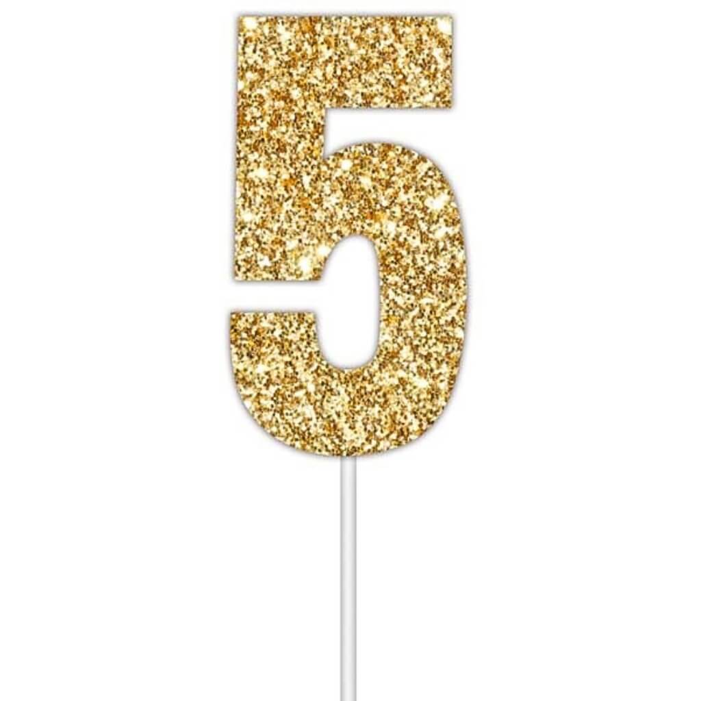 Gold glitter number 5 numeral birthday cake topper