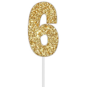 Gold glitter number 6 numeral birthday cake topper