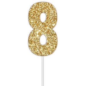 Gold glitter number 8 numeral birthday cake topper