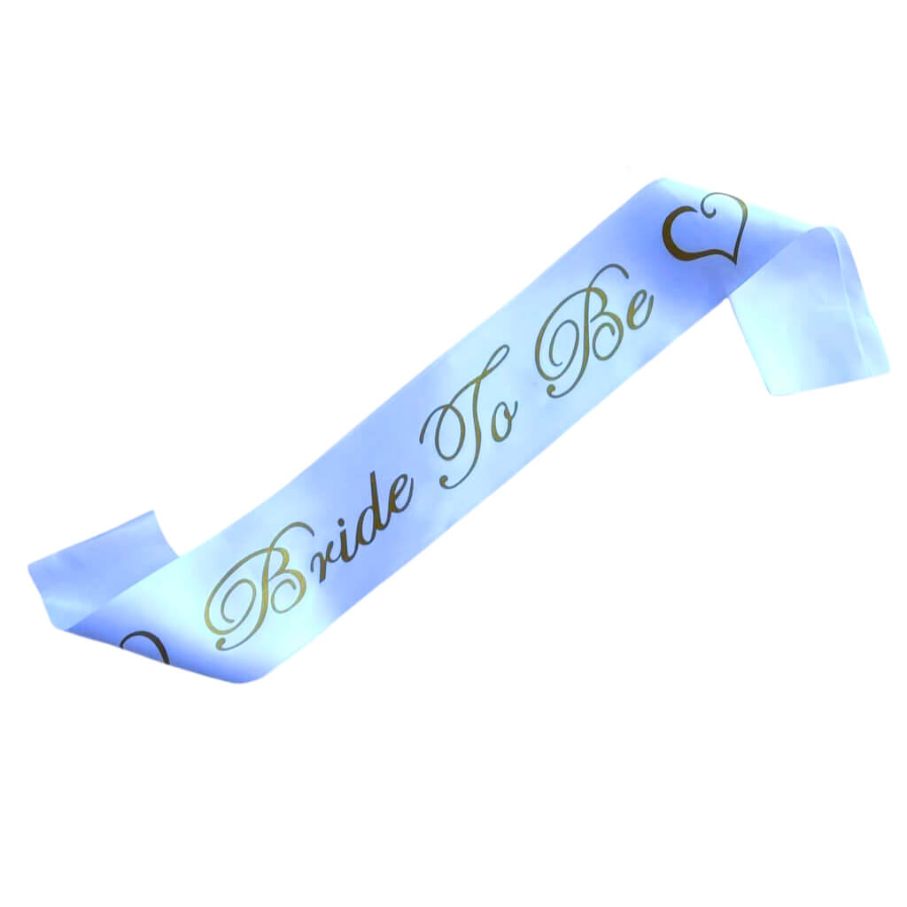 Gold Glitter Print 'Bride To Be' White Sash with Heart