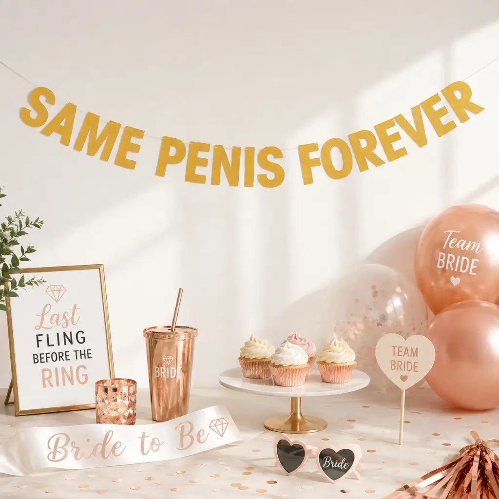 Gold Glitter SAME PENIS FOREVER Hen Party Banner