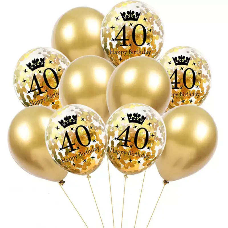 12-inch Chrome Gold 40th Birthday Confetti Balloons 10 Pack