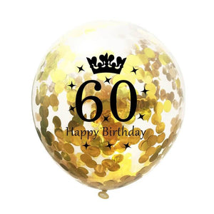 12-inch Gold Happy 60th Birthday Confetti Balloons 10 Pack