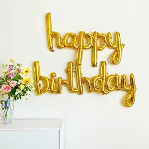 Gold 'happy birthday' Script Lowercase Letter Foil Balloon Banner