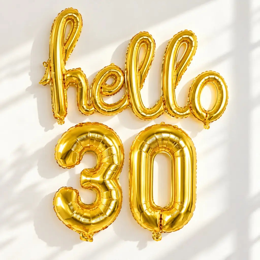 Air-filled Gold 'hello 30' Birthday Foil Balloon Banner