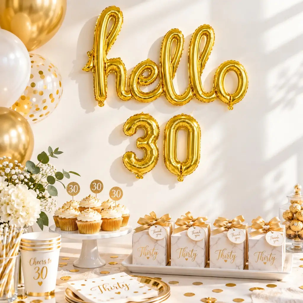 Air-filled Gold 'hello 30' Birthday Foil Balloon Banner