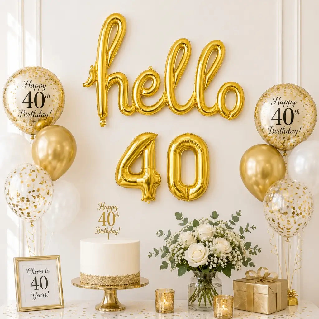 Gold 'hello 40' Birthday Foil Balloon Banner