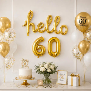 Gold 'hello 60' Birthday Foil Balloon Banner