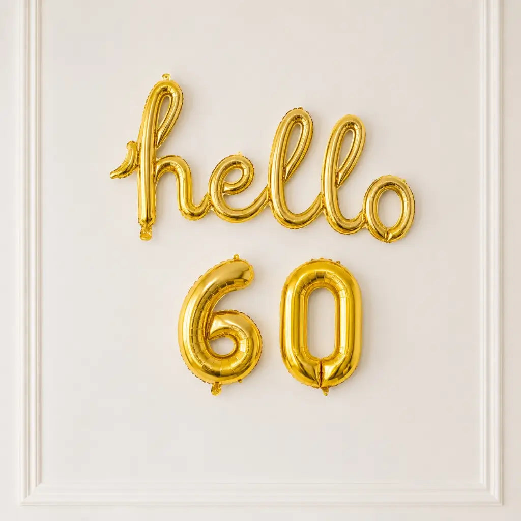 Gold 'hello 60' Birthday Foil Balloon Banner