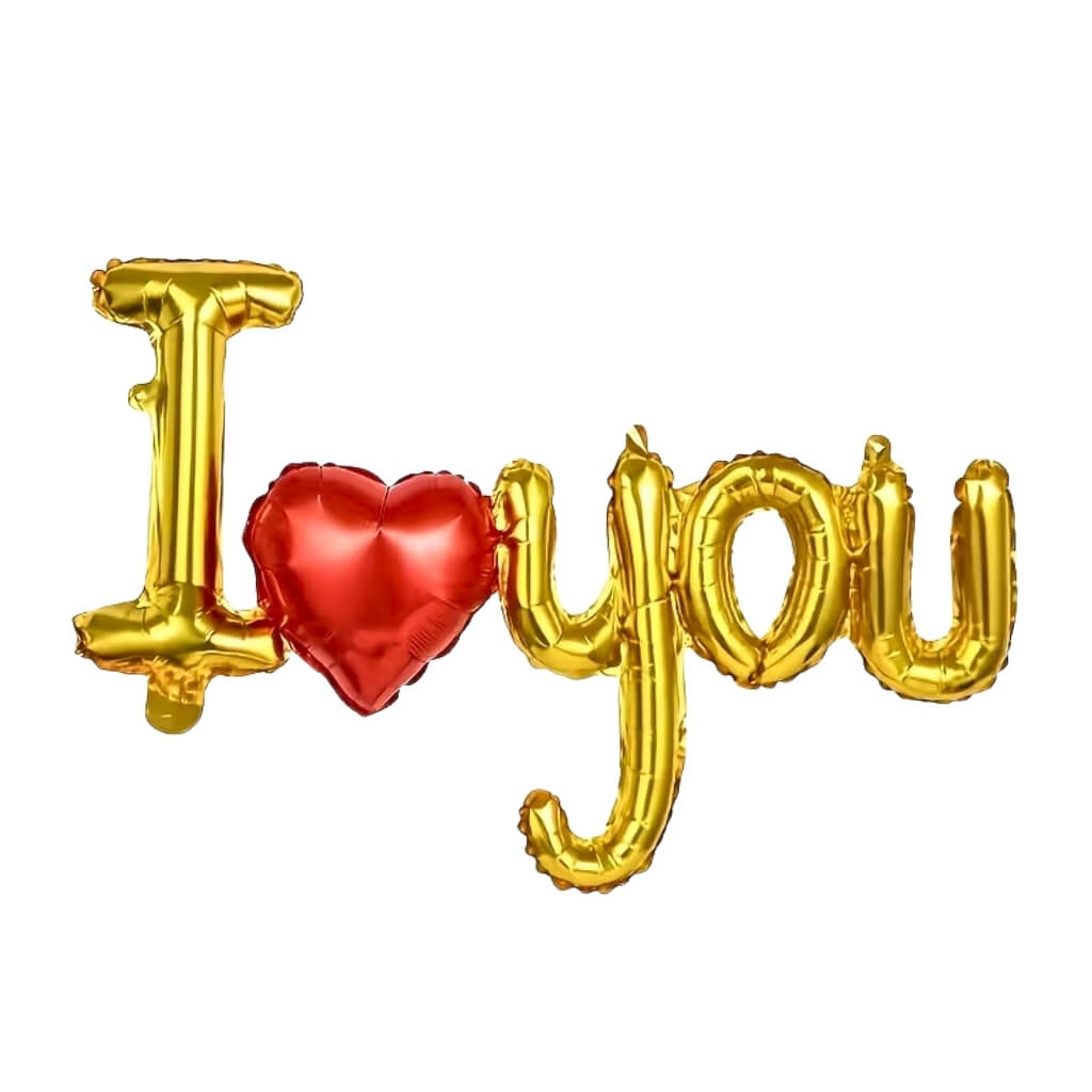 Gold 'I love you' balloon set with a red heart for valentines day decor