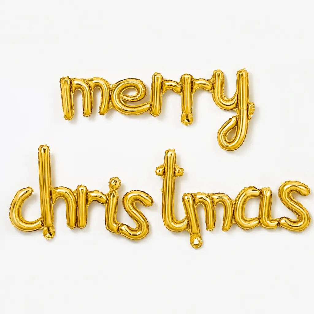 Gold Merry Christmas Cursive Script Foil Balloon Banner