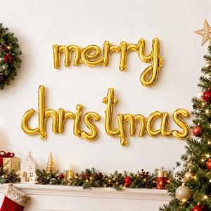 Gold Merry Christmas Cursive Script Foil Balloon Banner