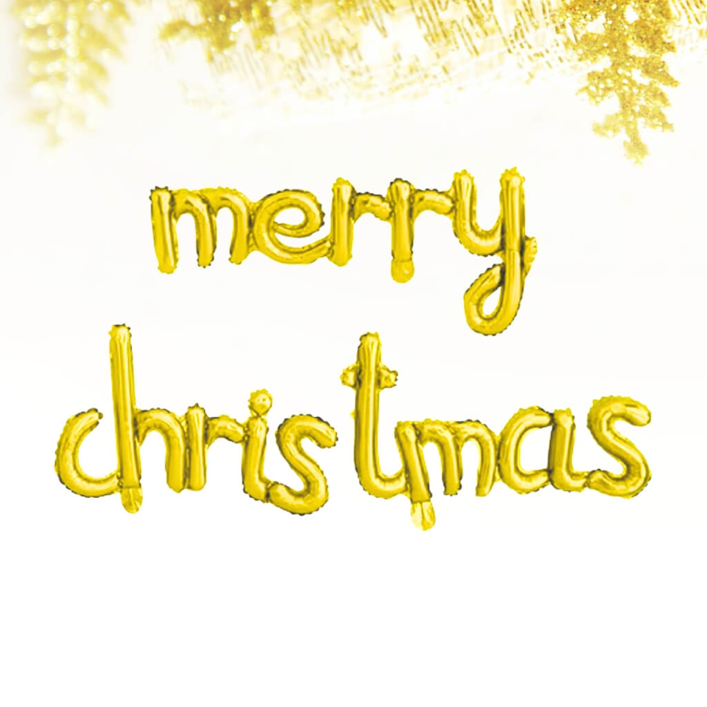 Gold Merry Christmas Cursive Script Foil Balloon Banner