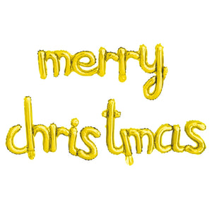 Gold Merry Christmas Cursive Script Foil Balloon Banner