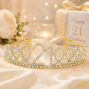 Gold Rhinestone 21st Birthday Tiara Crown – Princess Headband