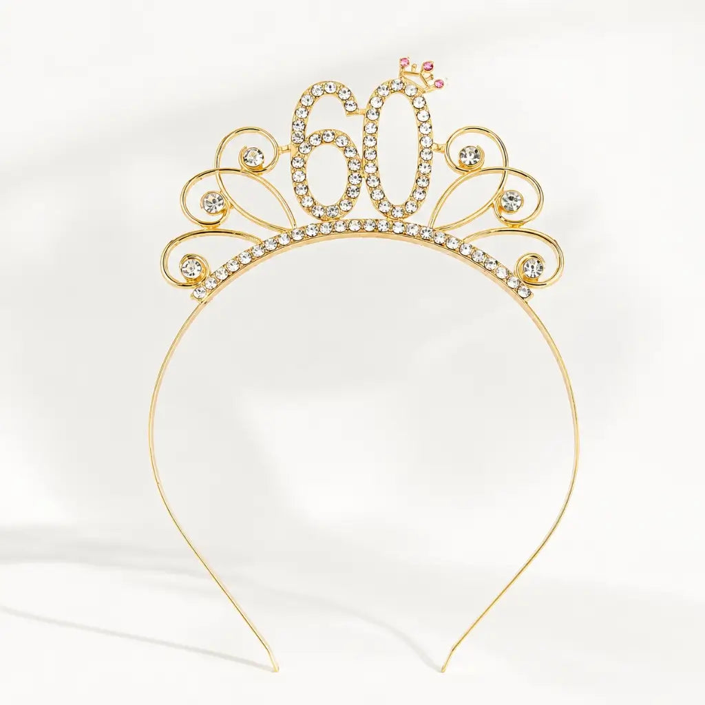 Sparkling Rhinestone Age 60 Birthday Headband - Gold