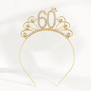 Sparkling Rhinestone Age 60 Birthday Headband - Gold