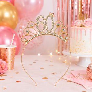 Sparkling Rhinestone Age 60 Birthday Headband - Gold