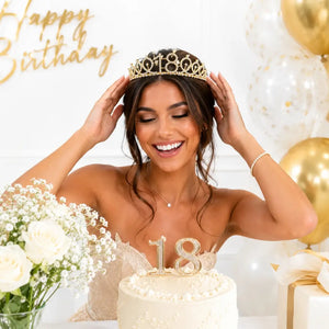 Premium Quality Gold Metal Rhinestone 18th Birthday Tiara - 18th Birthday Party Hair Accessory