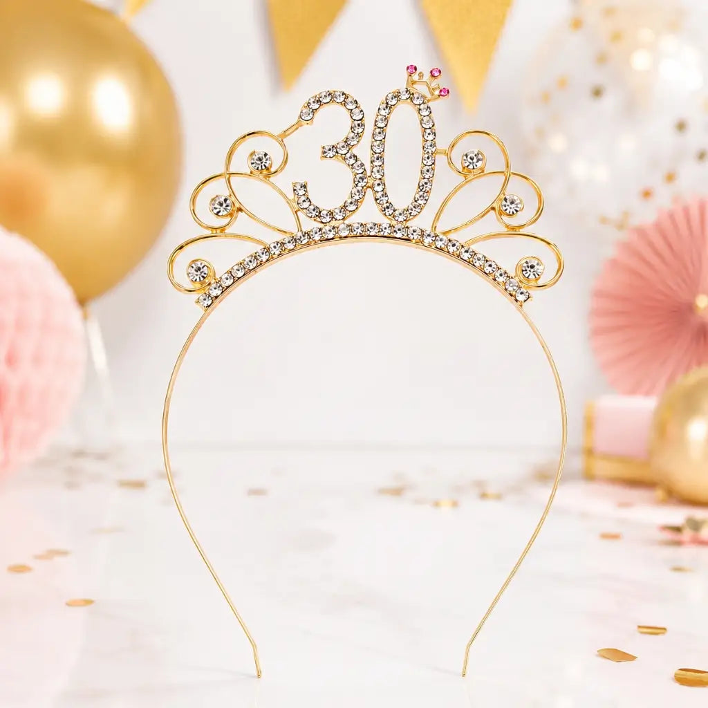 Sparkling Rhinestone Age 30 Metal Tiara - Gold