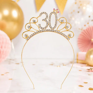 Sparkling Rhinestone Age 30 Metal Tiara - Gold