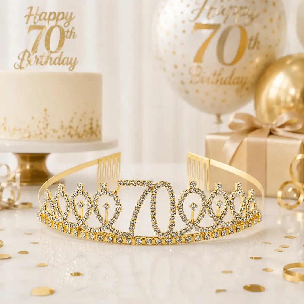 Gold Rhinestone Age 70 Birthday Tiara