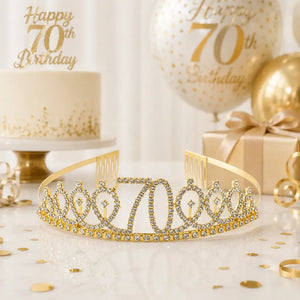 Gold Rhinestone Age 70 Birthday Tiara