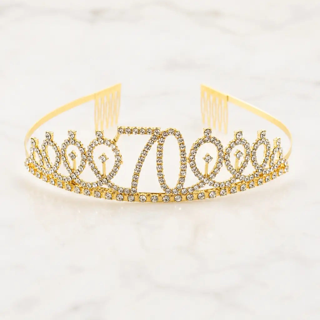 Gold Rhinestone Age 70 Birthday Tiara