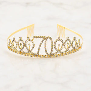Gold Rhinestone Age 70 Birthday Tiara