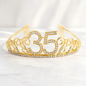 Premium Quality Gold Metal Rhinestone Age 35 Birthday Tiara
