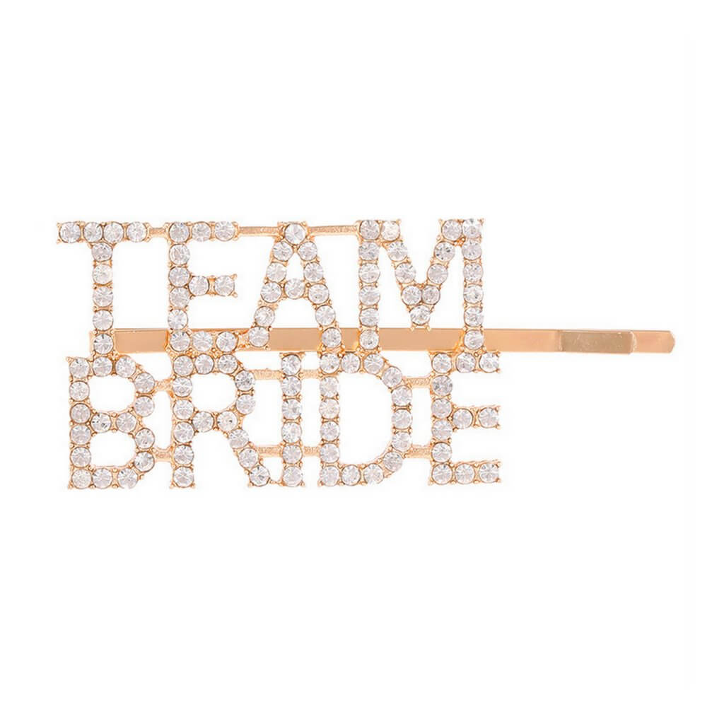 Sparkling Rhinestone TEAM BRIDE Hair Clip - Gold