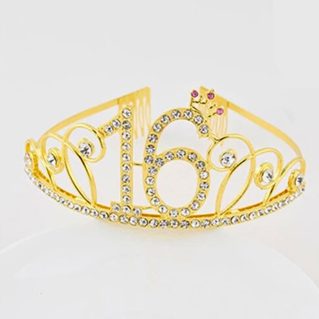Gold Metal Rhinestone Age 16 with Little Crown Tiara