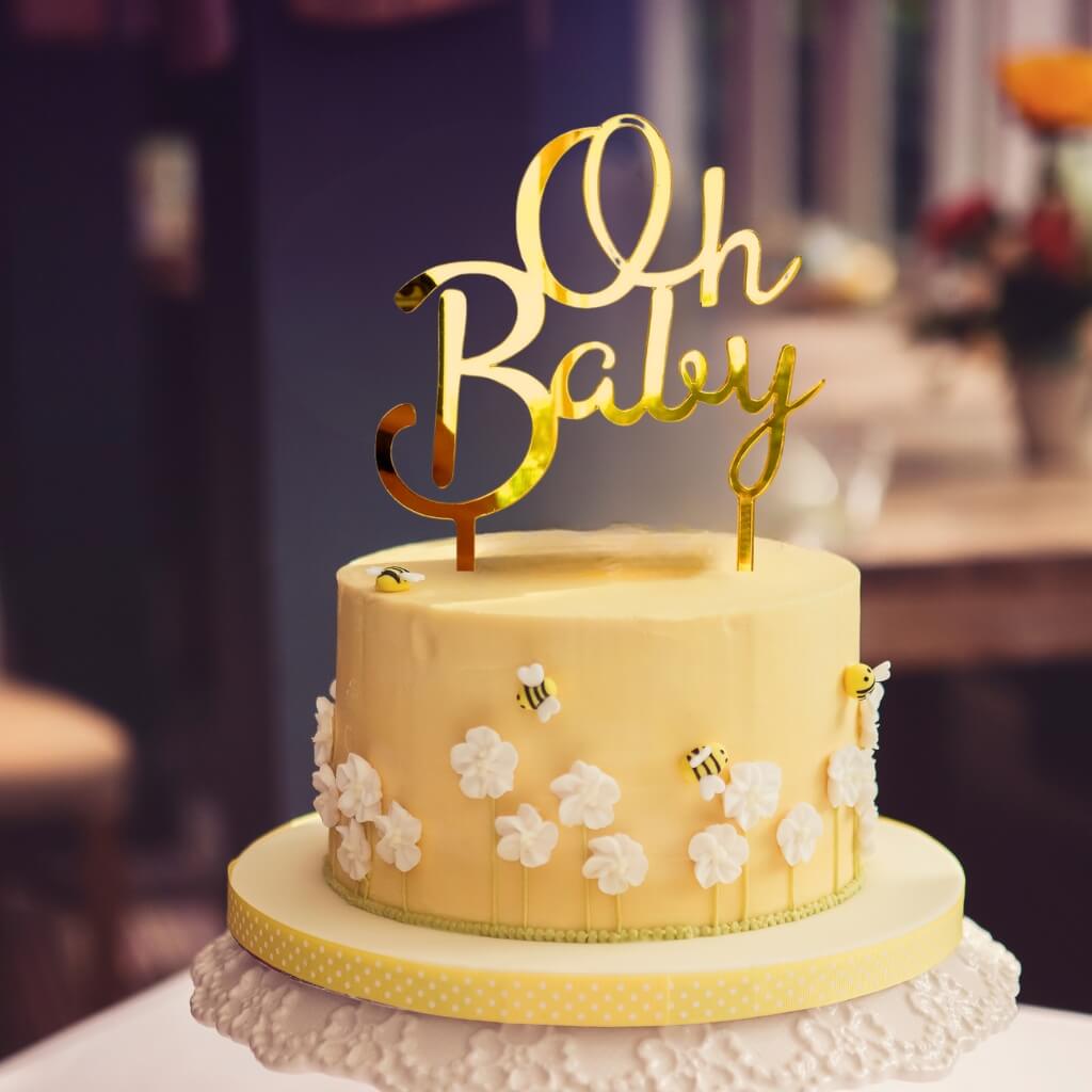 Acrylic Gold 'Oh Baby' Script Cake Topper baby shower gender reveal party decorations