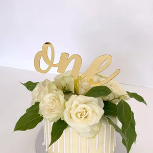 Gold Mirror Acrylic One Script Happy 1st Birthday Cake Topper